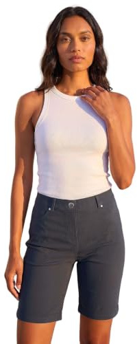 Roman Stretch Shorts for Women UK Ladies Pull On Turned Hem Cut Off Bengaline Mom Boyfriend Boy Denim Casual Cropped Pants Capri Slim Fit Turn Up Summer Crops Mother - Dark Grey - Size 20