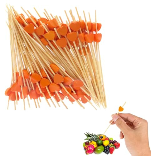 Spldsun 100 Piezas Palos de Cóctel, Palillos de Dientes Cóctel, Palillos de Cóctel de Madera, para Cócteles, Pasteles Barbacoas, Fiesta y Boda Decoración (Naranja)