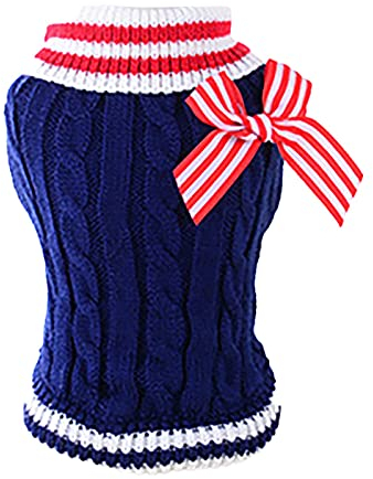 Heimtierpulli Hund warm Katze Winter Pulli aus gestricktem Mantel Hundepulli Strickmantel-Cable Classic Navy Dog Tierkleidung Hundepullover Rückenlänge 55 cm (Blue, One Size)