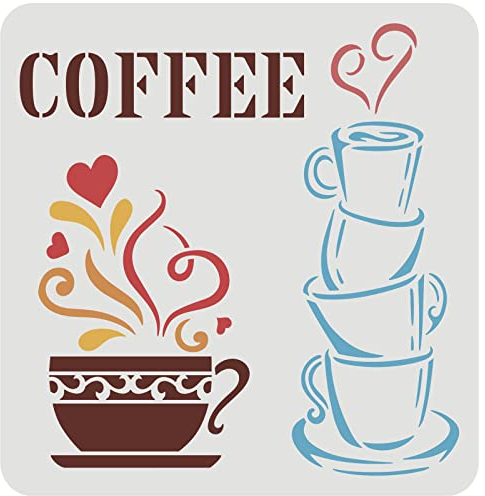 FINGERINSPIRE Caxe de Tasse de Café 30X30cm Modèle de Dessin à Café Réutilisable Pochoir de Peinture de Café Bar Billet de Décoration Bricolage pour Peinture sur Le Mur, Le Bois et Le Papier