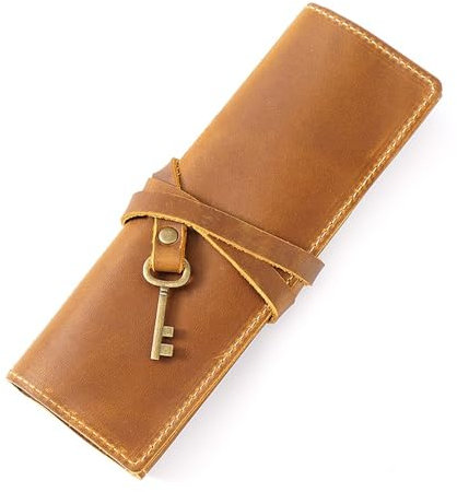 Leather Pen Bag,Roll-Up Leather Wrap Pen Pouch, Foldable Pencil Roll Organizer for Student Artist Drawing Coloring