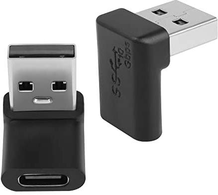 QIANRENON 10Gbps USB 3.1 a USB C 90° Ángulo Adaptador USB A Macho a USB C Hembra L Forma Ángulo Conector, para OTG dato Transferencia, para PC Portátil Tablet, 2Pcs (Curva Positiva/Hembra Arriba)