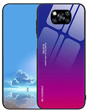 UPLAI Funda para Xiaomi Poco X3 Pro/Poco X3 NFC, Ultra Delgado Degradado de Color Vidrio Templado Antigolpes Carcasa, Silicona TPU Suave Elegante Estuche Caso.Azul Rojo