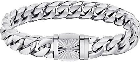 KRKC&CO 12mm Panzerarmband Herren, Panzerkette mit Beschichtung, breite dicke Cuban Armband, Wikinger Armkette Edelstahl, Hip Hop Biker Schmuck Geschenk für Männer Jungen [Länge 21,6cm]