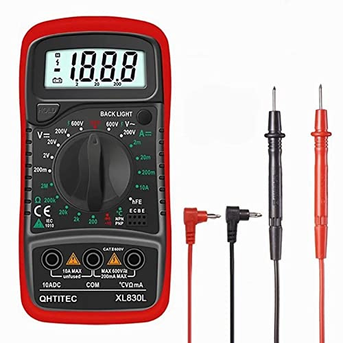 Digital Multimeter, XL830L Voltmeter Battery Voltage Multi Tester with LCD Display and Bracket, Measures AC DC Voltage Current Resistance Diode Triode Temperature Buzzer