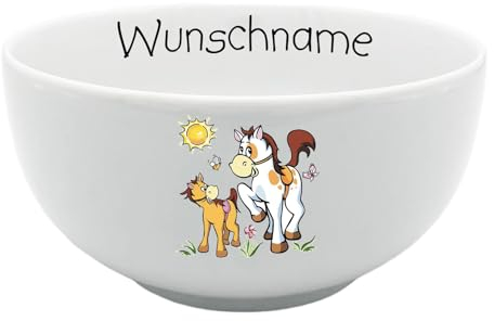Müslischale Kinder Porridge Schale Porzellan Pferde personalisierbar mit Wunschname Name Kindergeschirr mit Namen personalisiert