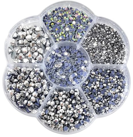 Liliume 5000pcs Hotfix Strasssteine Mine Silver Strasssteine 21 Farben 5 Größen 2mm 3mm 4mm 4.8mm Strass Glas Runde Strasssteine(Mine-Silver)