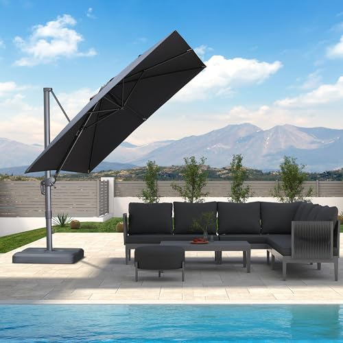 PURPLE LEAF Sonnenschirm 270 x 270 cm Ampelschirm mit Strapazierfähiges Gewebe, Gartenschirm mit Kurbel, Gestell Aluminium, Wasserabweisend, Sonnenschutz UV50+, 360° Rotation, Graphitgrau