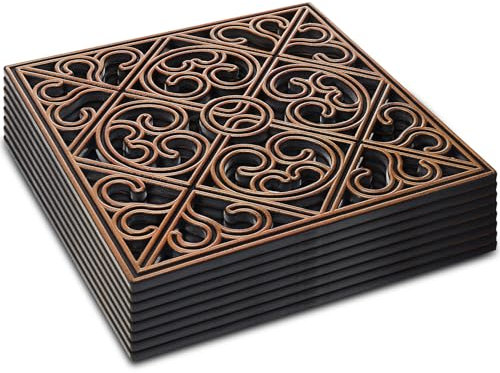 Pangda 8 Pcs 12 x 12 in Stepping Stone for Garden Rubber Stepping Stone Tile Decorative Garden Mat Heavy Duty Tile for Outdoor Sturdy Step Retro Exquisite for Path Flowerbed Gravel Dirt Grass (Copper)