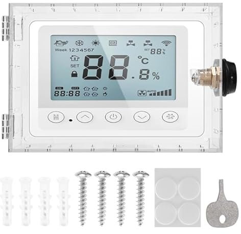 Povxlum Universal Thermostat Cover with Password Lock Clear Guard on Wall Acrylic Wall Mounted Thermostat Guard Box for Restaurants, Wall Ac Panel, School, Factory
