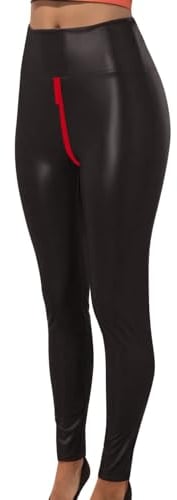DGZTWLL Kunstleder-Leggings für Damen, sexy Reißverschluss im Schritt, hohe Taille, schmale schmale Yogahose, Übergröße, Bauchkontrolle, BK3, 3X-Groß