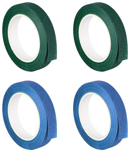 Aruicheng 4 Stück Floristenband Flora Kreppband Breite 12 mm Floristik Kreppband Florist Tape 20 Yards Blumen Stiel Wrap Tape für Bouquet Blumen DIY Kunsthandwerk Dunkelgrün,Blauer See