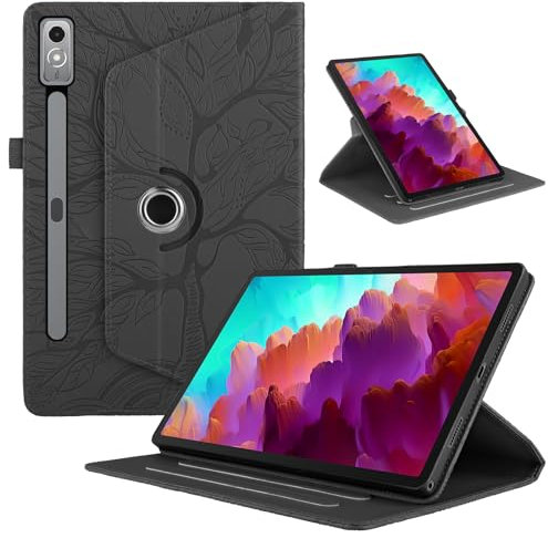 Hülle für Lenovo Tab P12 12.7 Zoll 2023 (TB-370F), Premium PU Leder Multi-Winkel 360 Grad Drehbare Leichte Schutzhülle, Rotating Case Cover mit Stand Funktion - Schwarz