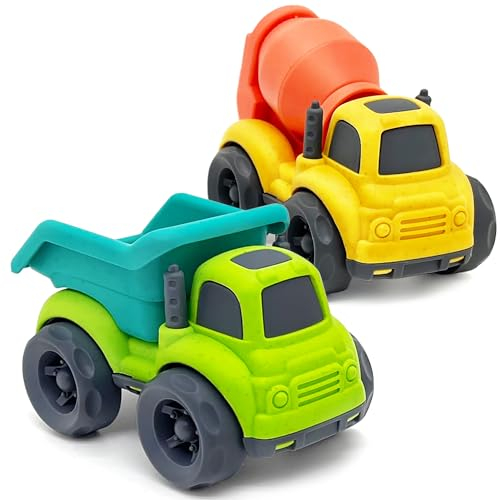 Easter Truck Toys for 1-3 Year Old Boys, 2-Pack Dumper & Mixer Construction Vehicles Toddler Toys, Cars for Boys Girls, 1st Birthday Easter Gifts