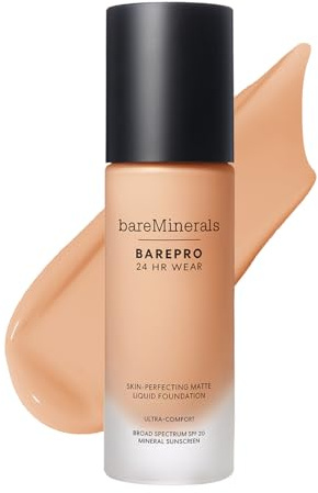 bareMinerals BAREPRO 24H Matte Flüssige Mineral-Foundation SPF 20, 30ml | Atmungsaktive Formel verbessert das Hautbild und bietet unsichtbare, volle Deckkraft mit natürlichem mattem Finish.