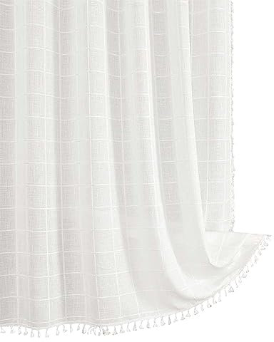 Generisch Tenda da doccia in lino, 180 x 180 cm, in tessuto, con 12 anelli da doccia, impermeabile, per vasca da bagno, bagno, colore bianco