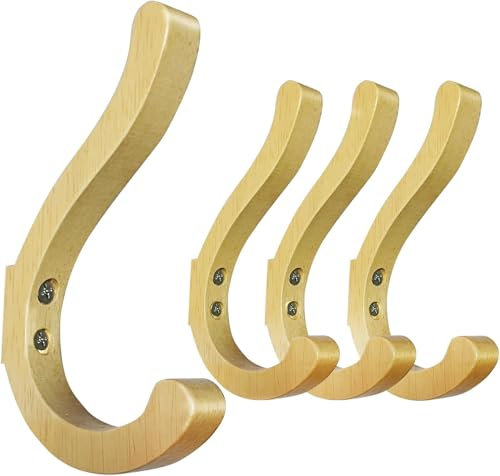 jockcaras 4-Stück Garderobenhaken, kleiderhaken zum Schrauben, Wandhaken für Garderobe, Jacken, Hut, Holzhaken für Schlafzimmer, Wohnzimmer, Badezimmer, Kleiderschrank, Vintage, Holz