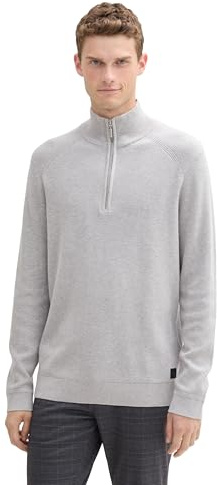 Tom Tailor Herren Troyer Strickpullover aus Baumwolle, 15398 - Light Stone Grey Melange, XXL
