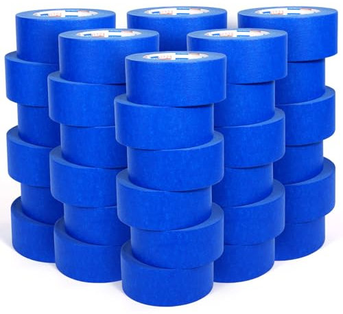 ADHES Ruban de Masquage peinture, 36 rouleaux, 50mm x 55m, anti-UV Ruban crêpe pour peindre, vernir, rénover, Intérieur et Extérieur