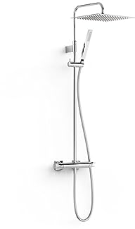 Tres Over Wall Thermostat Duscharmatur mit Aufputz Regenbrause 30x30cm, höhenverstellbar und Eckiger Handbrause 19039307-Weiss matt