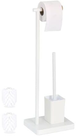 Relaxdays Portarrollos WC, Soporte Escobillas y Rollos de Papel Higiénico, 66,5x23x18cm, Acero, Blanco