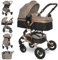 Lorelli Kinderwagen Alba 2 in 1 mit Federung, Umwandelbar in Sportsitz, Baby Kombikinderwagen bis 15kg, Zusammenklappbar, Große Gummireifen, Großer Einkaufskorb, Organizer Tasche, Beige