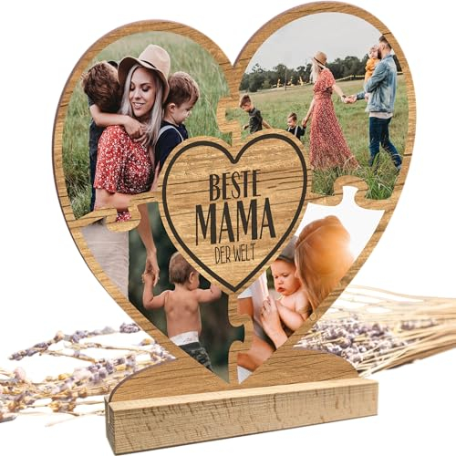 Elbeffekt Muttertagsgeschenk - Personalisiertes Holz Foto Herz für Beste Mama der Welt - Geschenk für Mutter