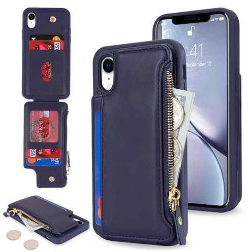SailorTech for iPhone XR Phone Case with Credit Card Holder for Men, iPhone XR Case with Credit Card Slots Wallet Zipper Case for Women - Blue