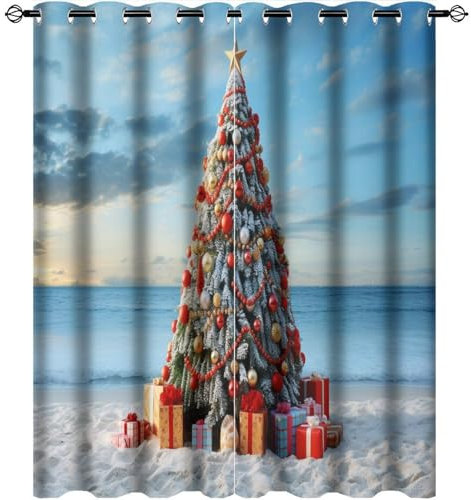 AEMYSKA Vorhänge mit tropischem Weihnachtsbaum-Druck, Verdunkelungsvorhänge, bunte Lichter, Dekoration, Raumverdunkelungsvorhang, Fensterpaneele für Wohnzimmer-Dekor