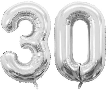 Geburtstag zahlen Luftballon 30 jahre-Silber XXL Jumbo Folienballon 40 Zoll – 101 cm Luftballons 30 Geburtstag Junge Mädchen Babyparty Geburtstagsdeko Jubiläumsparty Dekoration