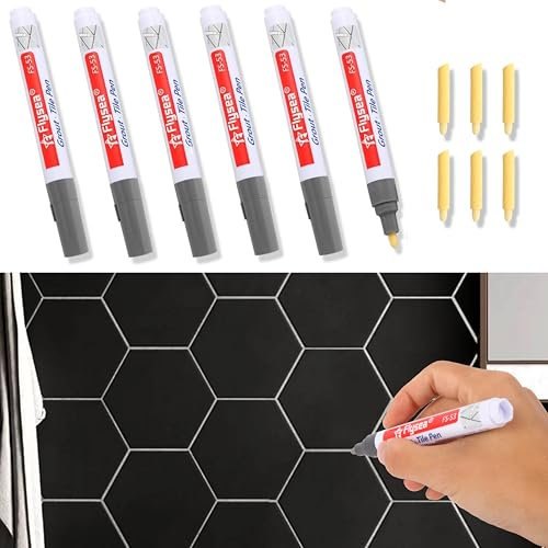 Fugenstift Grau, 6 Stück Fugenmörtel Restaurierung Stift mit Ersatzspitze, fugenweiß stift bad Wasserfest Fliesen Fugen Stift, Reparatur fugenmarker für Fliesen Wand Boden Badezimmer Und Küche
