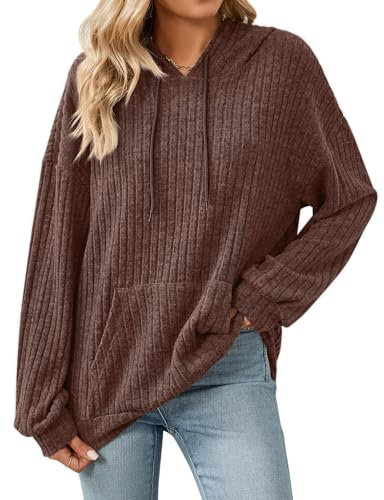 Gemulate Sweatshirts for Women UK Women’s Christmas Jumpers Hoodie for Women UK Ladies Long Sleeve Lightweight Loose fit Tops Cozy Clothes Brown M