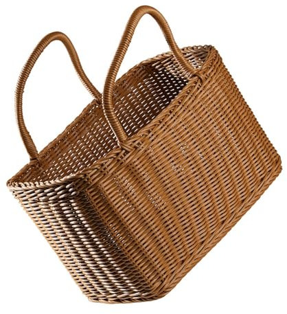 OZLCUA Picknickkorb Korb gewebt Korbgeflecht Aufbewahrungstasche Rattan Blume Obst Verpackung Geschenk Strand Einkaufen Hand Stroh Picknick Markt Griff Körbe Tasche Picknickkoffer Picknick Set