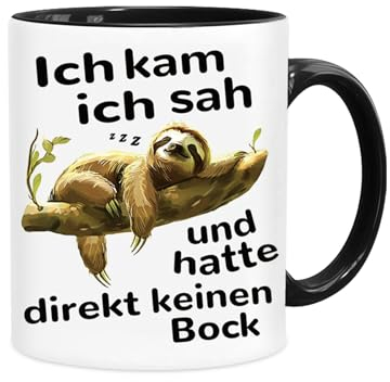 Lustiger Faultier Tasse mit Spruch - 330ml Keramik Kaffeetassen, Witziges Geschenk für Kollegen und Freunde, mikrowellengeeignet spülmaschinenfest (a.schwarz-weiß)