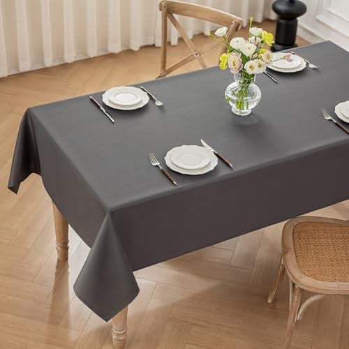 Moonooda Tischdecke Dunkelgrau Waschbar, 130X160cm Tischdecken Tischtuch aus Polyester, Leicht wasserabweisend mit Lotuseffekt, Dauerhaft Kratzfest für Haus, Hochzeiten, Party