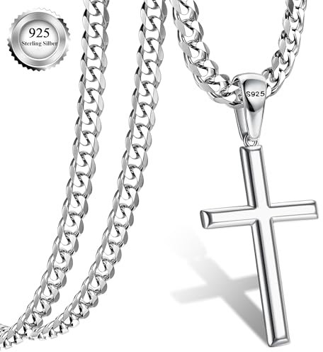 YADOCA Kreuz Kette Herren Silber 925, Kreuz Anhänger Halskette 5mm Edelstahl Kreuzkette Damen Halskette Silber Kette Herren Silberkette Kreuz Halskette 66cm