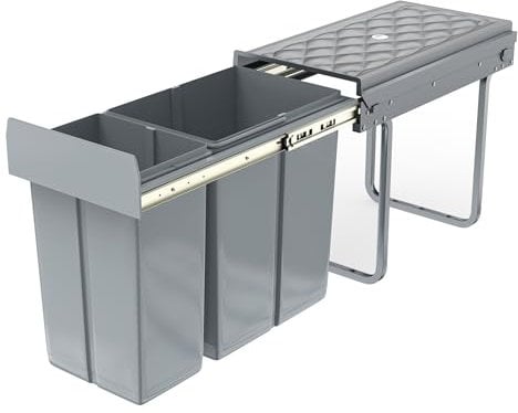 NAIZY Sistema de separación de residuos extensible, cubo de basura para cocina, 2 compartimentos, armario inferior con rieles telescópicos y tapa, cubo de basura para eliminación de basura (1 x 20 + 1