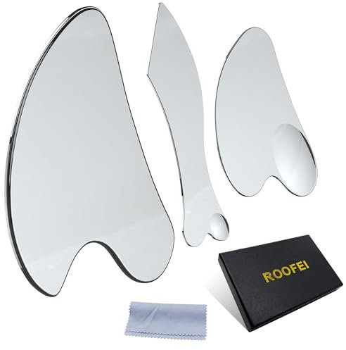 ROOFEI 3PCS Gua Sha Stein - Edelstahl Gua Sha Stein, Gua Sha Massagewerkzeug, für Kieferformung & Schwellungsreduktion & Schlankeres Gesicht & Konturierung - Lymphdrainage Massageschaber (Silber)