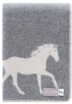 JJ Textile Pferdedecke aus 80 % Wolle, 20 % Baumwolle, weich und gemütlich, wendbares Design, hochwertige Wolldecke für Bett, Sofa und Heimdekoration, große Decke, 180 x 130 cm, Grau