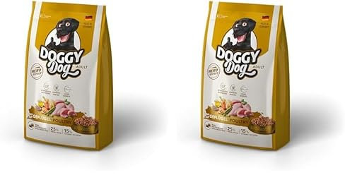 DOGGY Dog Geflügel Adult, 1 kg, Trockenfutter mit hohem Fleischanteil für ausgewachsene Hunde, getreidefreies Hundefutter mit Lachsöl, Made in Germany (Packung mit 2)