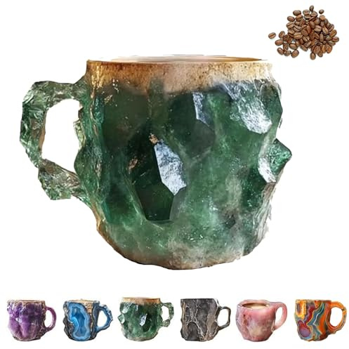 NUVRF Taza de café de cristal, cristal mineral natural, novedad multicolor, taza de café de cristal mineral, tazas de café con asa para té con leche, para el hogar y la oficina