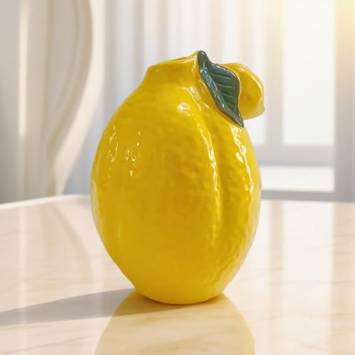 POTRUWE 15 X 13 cm, Einzigartige Vase in Zitronenform für Dekoration, Vase in Obstform, Keramikvase Als Dekoration für Blumen, Künstliche Zitronen-Dekorationsvase für Tafelaufsätze