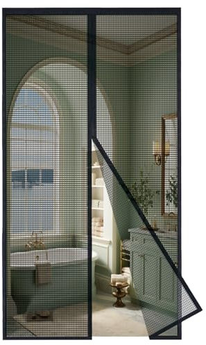 MAGICDOOR Zanzariera Magnetica Vetroresina 150x240cm, Apertura Centrale Zanzariere Magnetiche per Porte Finestre Maglia Fine Magnete Potente Tenda Zanzariera Porta per Camera da Letto Balcone-Nero
