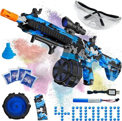 Electric Gel Ball Blaster, High Speed Automatic Splatter Ball Blaster with 40000+ and Goggles, Rechargeable Splatter Ball Toys for Outdoor Activities Game Party Favors-Blue