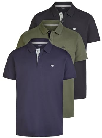TOM TAILOR Poloshirt Herren Kurzarm Baumwolle Regular Fit 3er Set-Pack Shirt Sommer Basic Einfarbig, Größe:XXL, Farbe:Faded Leaf Green (34880)