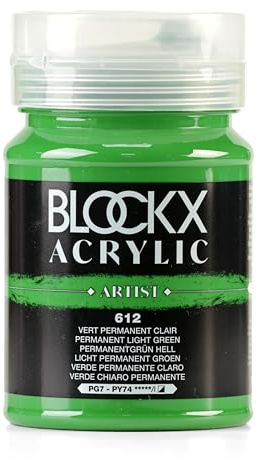 Blockx 65612BXC - Dose 500ml, feine Acrylfarbe, Acrylic Artist, halbdeckend und satiniert, PG 7/PY 74 Permanentgrün hell, 1 Stück