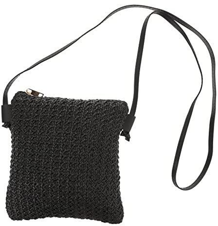 WRITWAA Fashionable Black Straw Crossbody Bag: Woven Summer Beach Shoulder Bag with Zipper, Lightweight Travel Purse for Daily Essentials