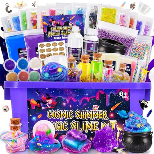 iKidiki Slime Making Kit for Girls Boys, Toys for Age 6+, Gifts Birthday Galaxy Slime Kit Magic Potions Making Kit Children Fluffy Slime