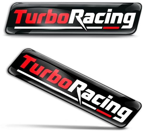 SkinoEu 2 x Aufkleber 3D Gel Silikon Stickers Autoaufkleber Auto Motorrad Fahrrad Helm, Abzeichen Emblem Turbo Racing Schwarz Rot Weiß KS 153