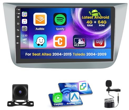 Inefala 4+64G Stereo para Seat Altea 2004-2015 Toledo 2004-2009 Android 15 con Wireless Carplay y Android Auto, 9'' Radio Pantalla con Bluetooth 32EQ GPS FM/RDS SWC AHD Cámara Inversa